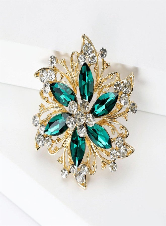 IS4U Rhinestone Flower Brooch Elegant Petal Flower Brooch Multi-colored Crystal Flower Shape Brooch Stylish Large Rhinestone Crystal Flower Brooch Fashionable Casual Wear Hat Accessories Jewelry for Women (Green) - Image 2